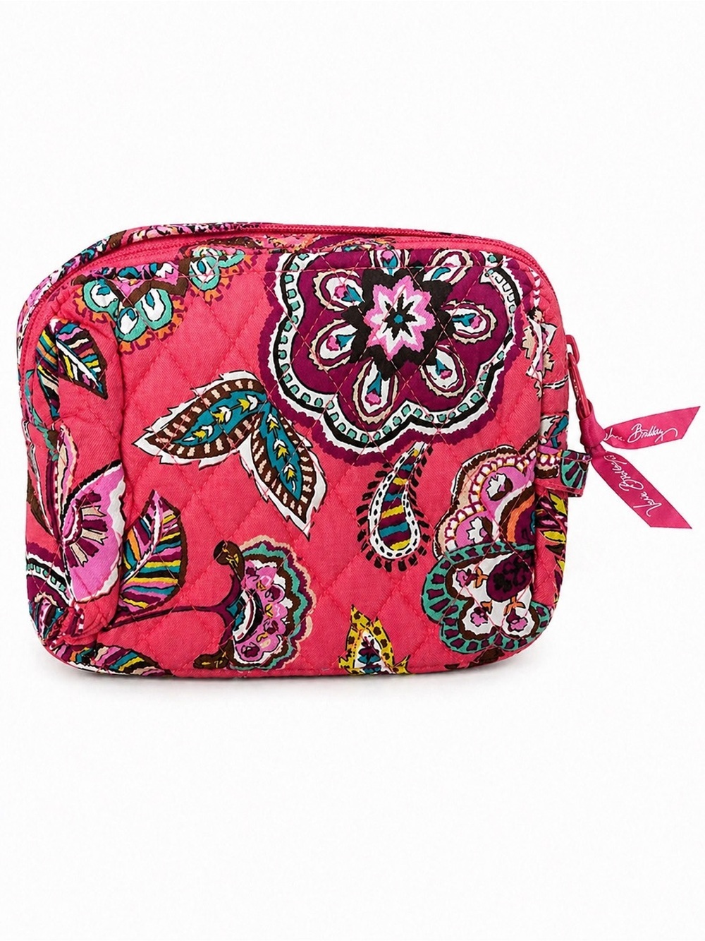 Vera Bradley Medium Cosmetic Bag Call Me Coral Quilted Zip Pouch NWOT